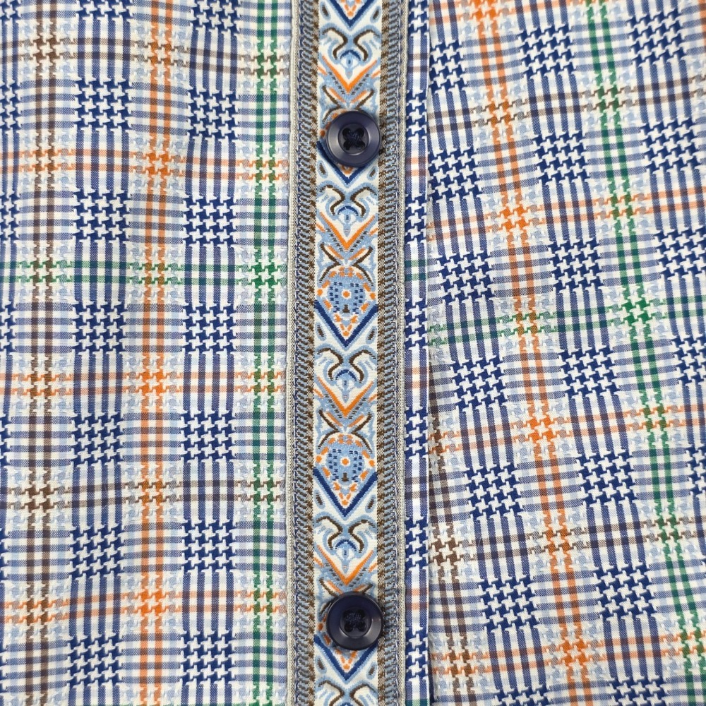 Inserch Icon Button Down Shirt‎ Mens Blue Orange Plaid Jacquard Cotton 2XL - Picture 4 of 8